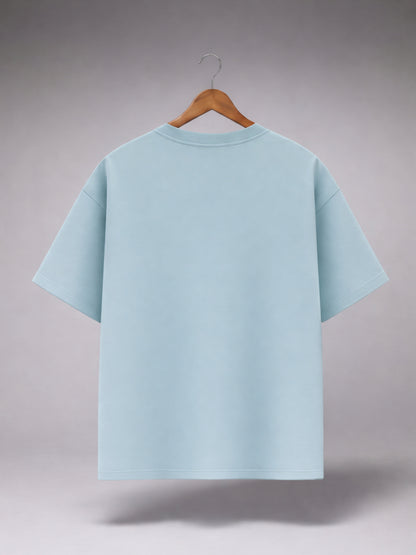 Light Blue Oversized Graphic T-Shirt for Men & Women | Minimal Ocean Wave Print | Premium Cotton Unisex Tee
