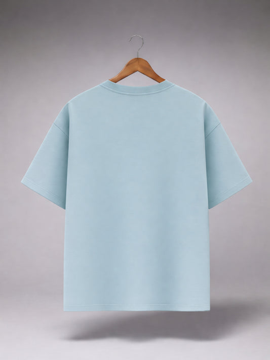 Light Blue Oversized Graphic T-Shirt for Men & Women | Minimal Ocean Wave Print | Premium Cotton Unisex Tee