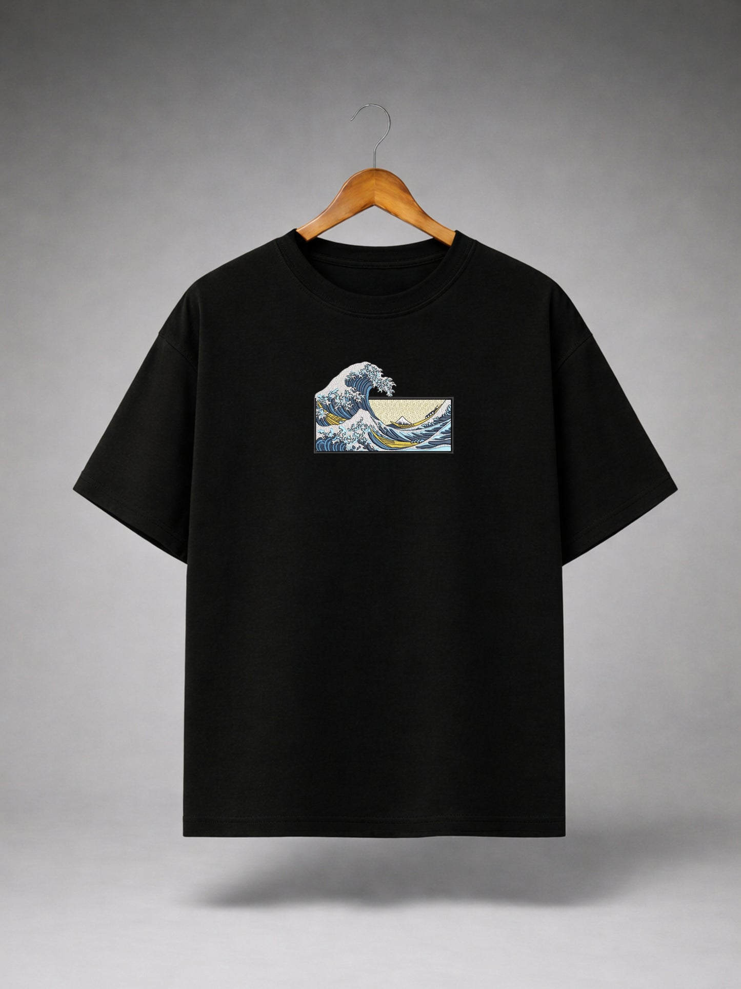 Black Oversized Japanese Wave Graphic T-Shirt for Men & Women | Minimal Ocean Art Premium Unisex Tee