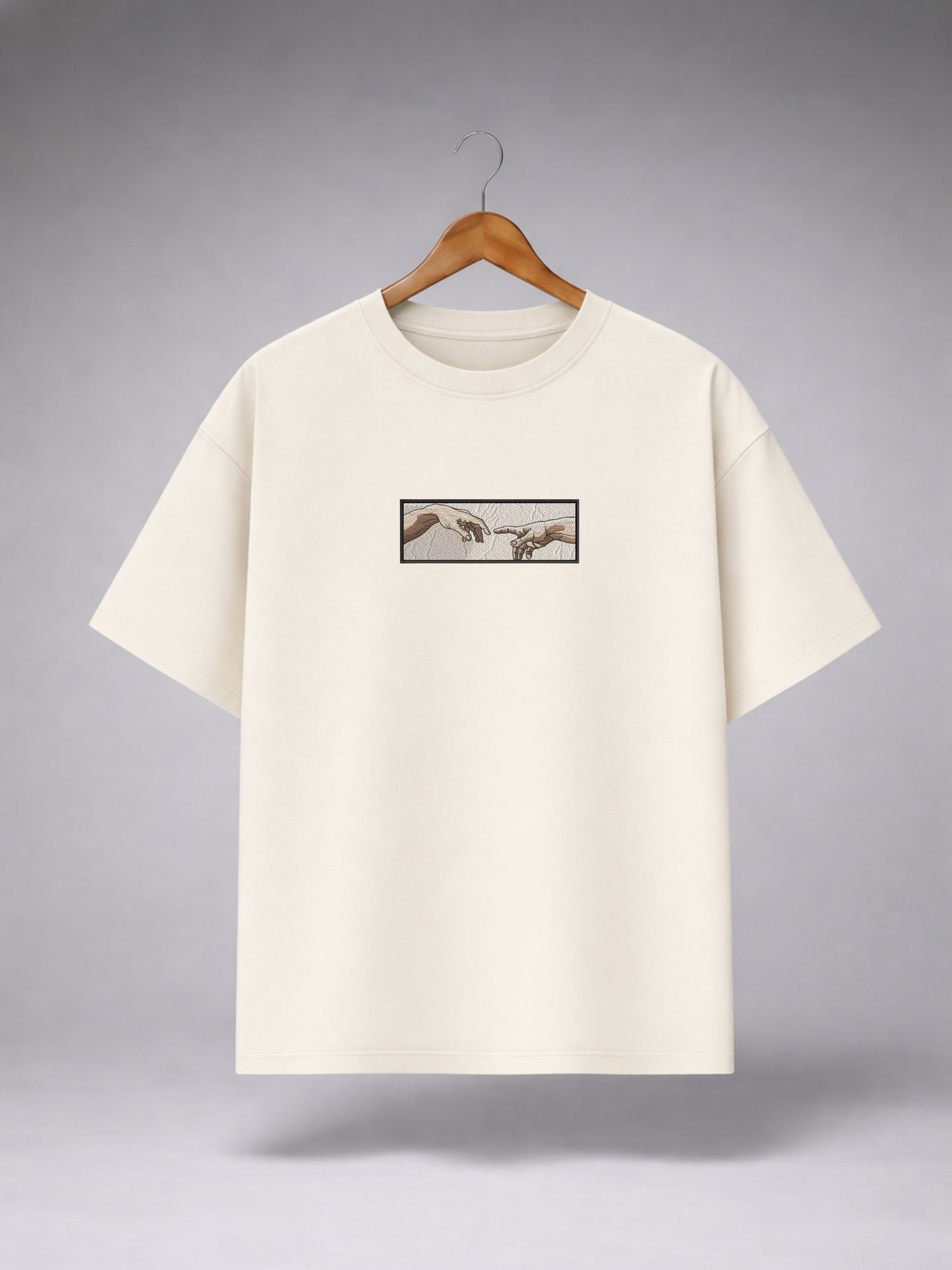 Off White Oversized Creation of Adam Graphic T-Shirt for Men & Women | Minimal Art Print Premium Unisex Tee