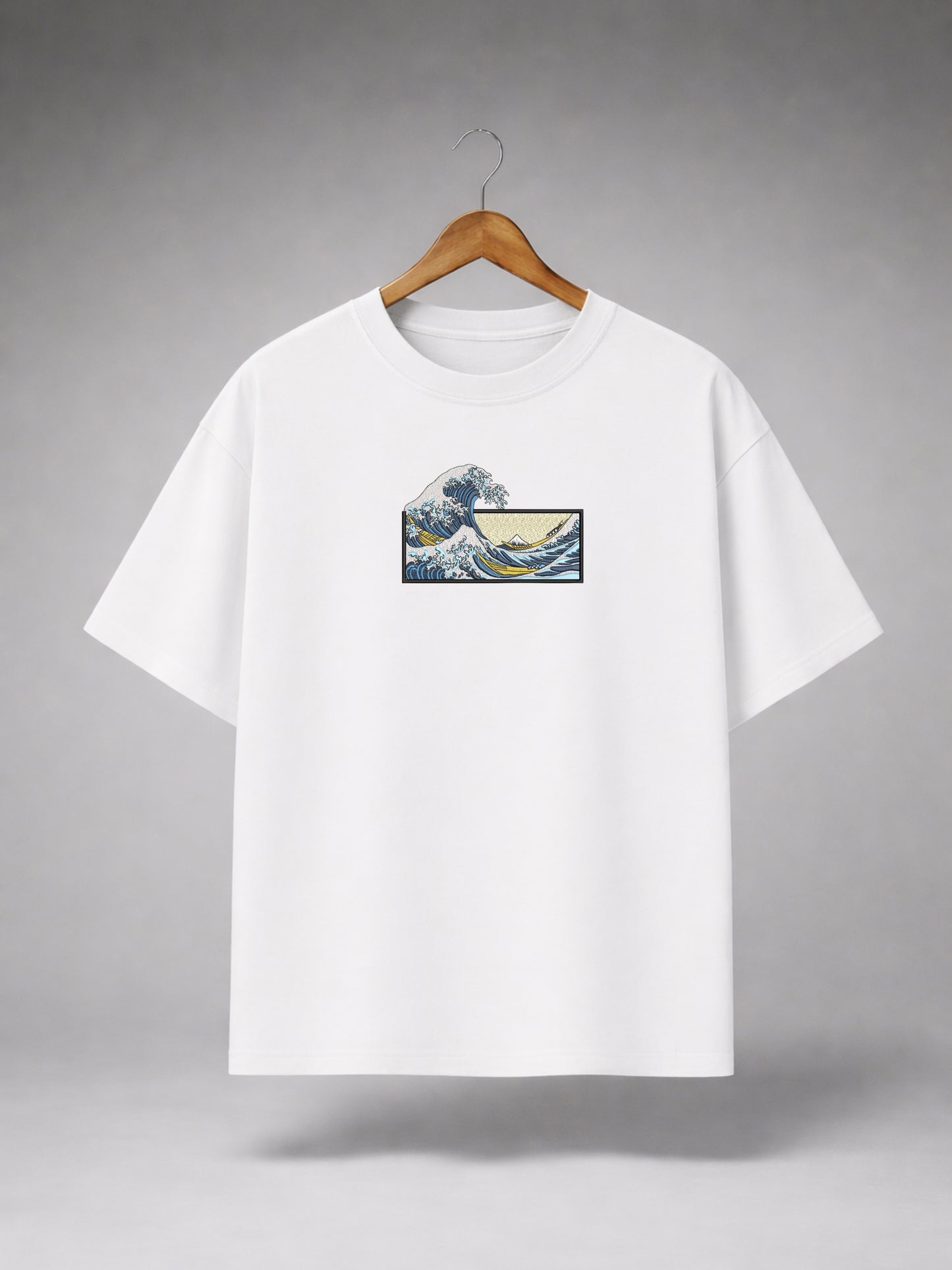 White Oversized Japanese Wave Graphic T-Shirt for Men & Women | Minimal Ocean Art Premium Unisex Tee