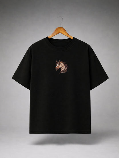 Black Oversized Horse Graphic T-Shirt for Men & Women | Premium Cotton Unisex Streetwear Tee