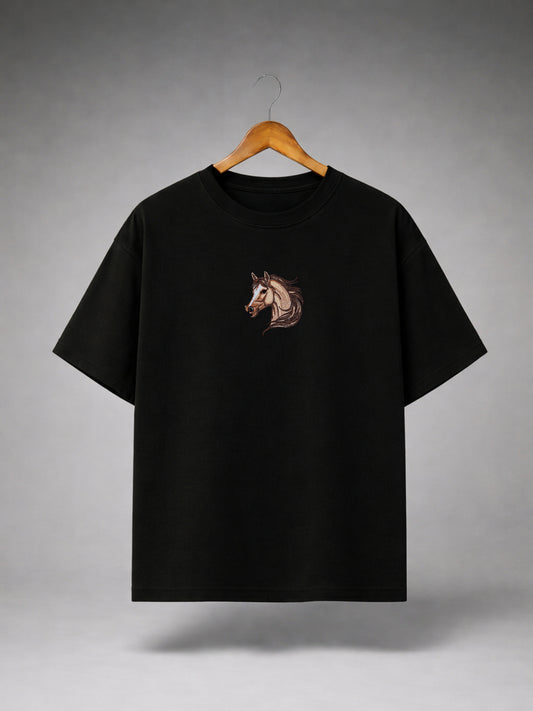 Black Oversized Horse Graphic T-Shirt for Men & Women | Premium Cotton Unisex Streetwear Tee