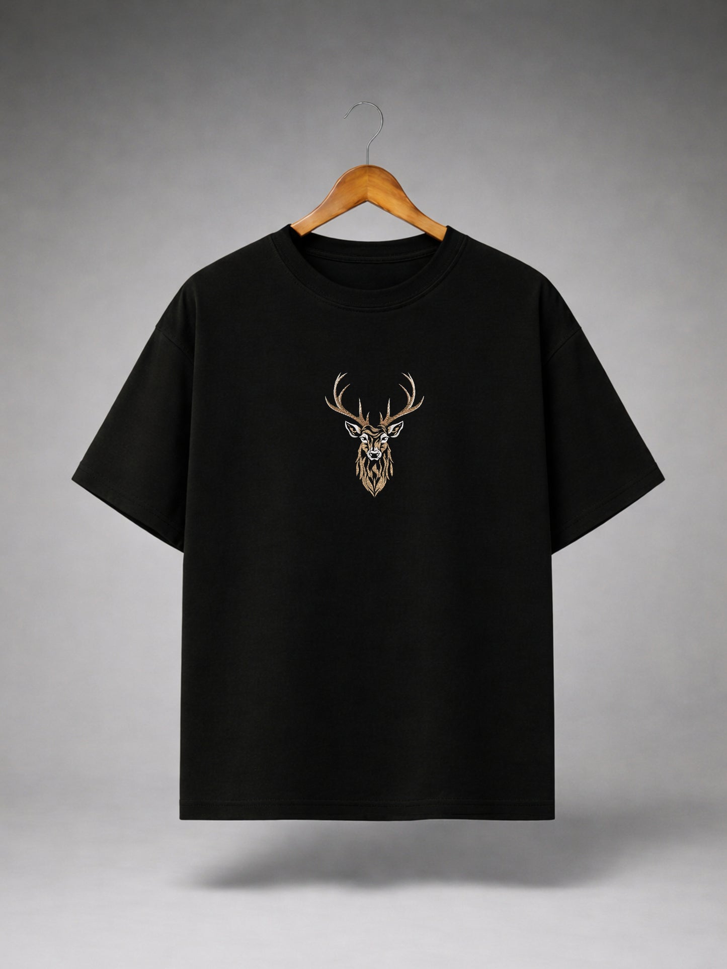 Black Oversized Stag Graphic T-Shirt for Men & Women | Minimal Deer Head Print Premium Unisex Tee