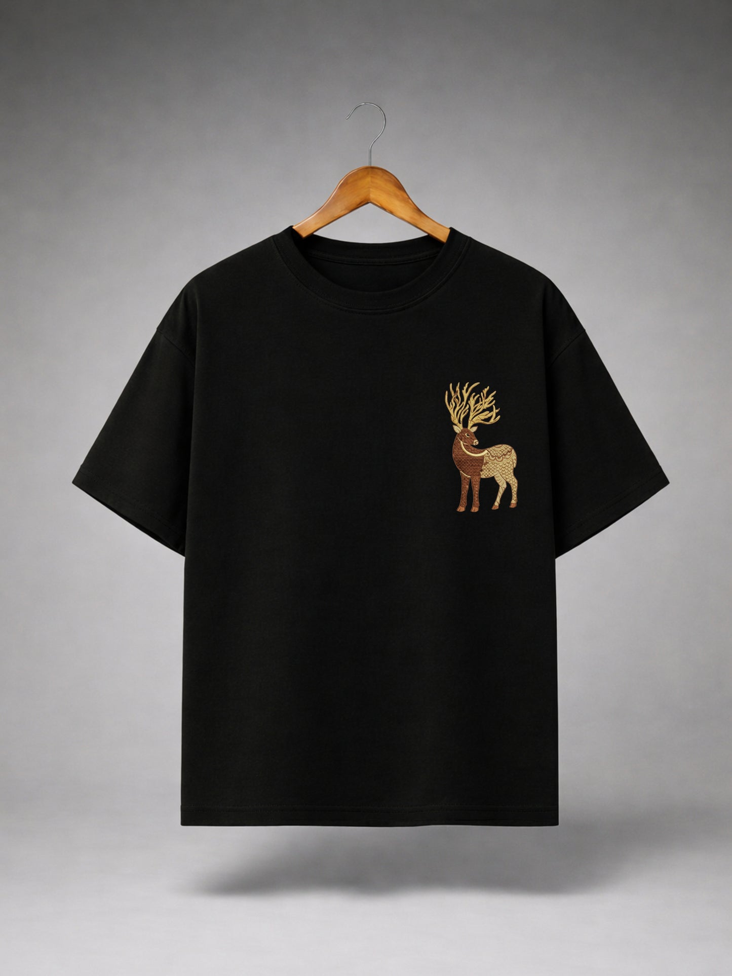 Black Oversized Deer Graphic T-Shirt for Men & Women | Premium Minimal Wildlife Printed Unisex Tee